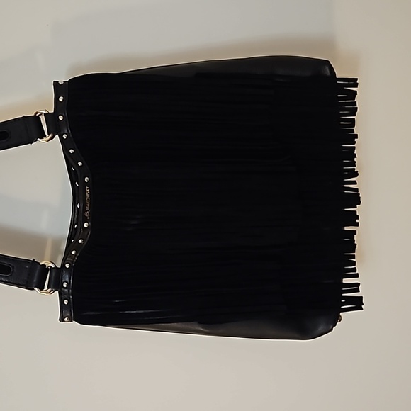 B MAKOWSKY Black Suede Fringe Western Studded Leather Shoulder Bag - Picture 3 of 14